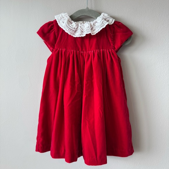 Janie and Jack Baby Girl Red Velvet Lace Collar Party Dress Size‎ 12-18 months - Picture 1 of 10